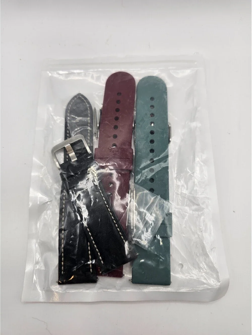 Leather Watch Band Lot 3 Pc Quick Release Straps Black Brown Green w Pins